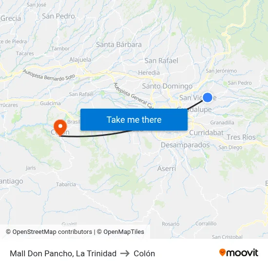Mall Don Pancho, La Trinidad to Colón map