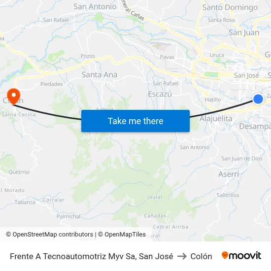 Frente A Tecnoautomotriz Myv Sa, San José to Colón map