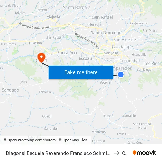Diagonal Escuela Reverendo Francisco Schmitz, El Porvenir Desamparados to Colón map