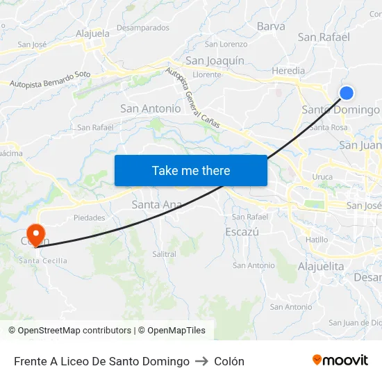Frente A Liceo De Santo Domingo to Colón map