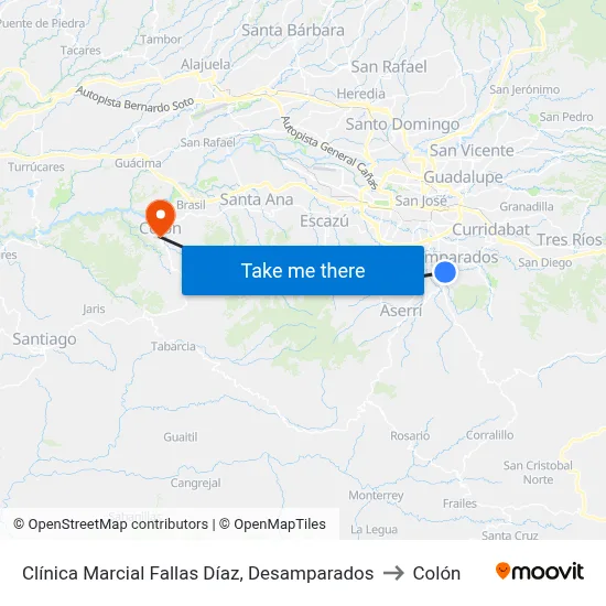 Clínica Marcial Fallas Díaz, Desamparados to Colón map