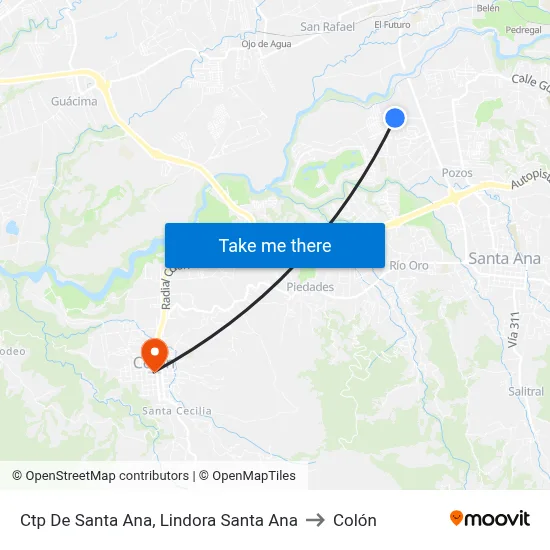 Ctp De Santa Ana, Lindora Santa Ana to Colón map