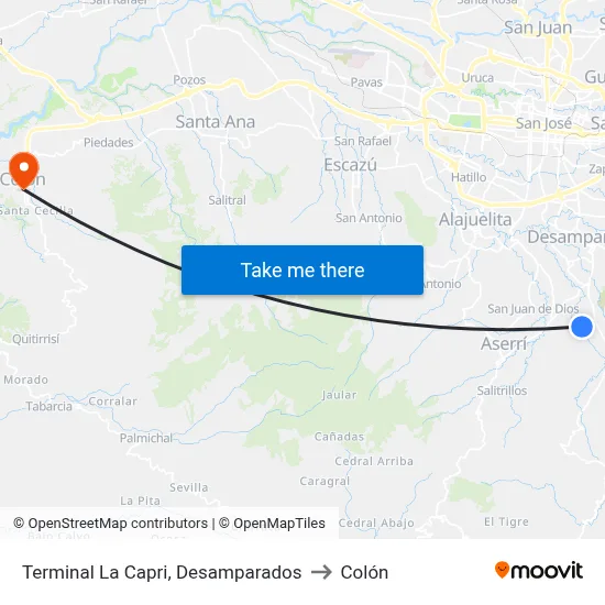 Terminal La Capri, Desamparados to Colón map