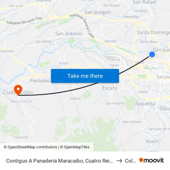 Contiguo A Panadería Maracaibo, Cuatro Reinas Tibás to Colón map