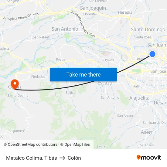 Metalco Colima, Tibás to Colón map
