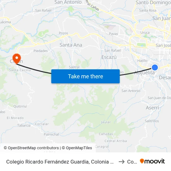 Colegio Ricardo Fernández Guardia, Colonia Kennedy San José to Colón map