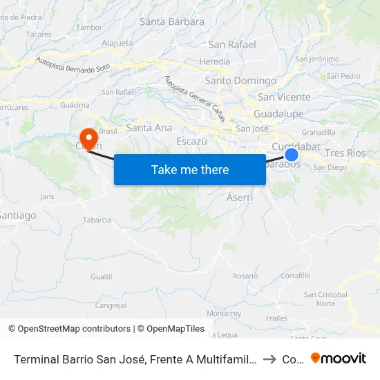 Terminal Barrio San José, Frente A Multifamiliares Curridabat to Colón map