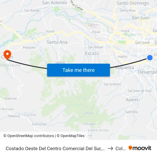 Costado Oeste Del Centro Comercial Del Sur, San José to Colón map