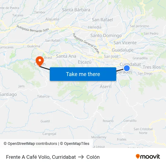 Frente A Café Volio, Curridabat to Colón map