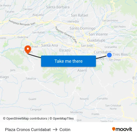 Plaza Cronos Curridabat to Colón map