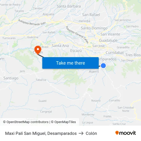 Maxi Palí San Miguel, Desamparados to Colón map