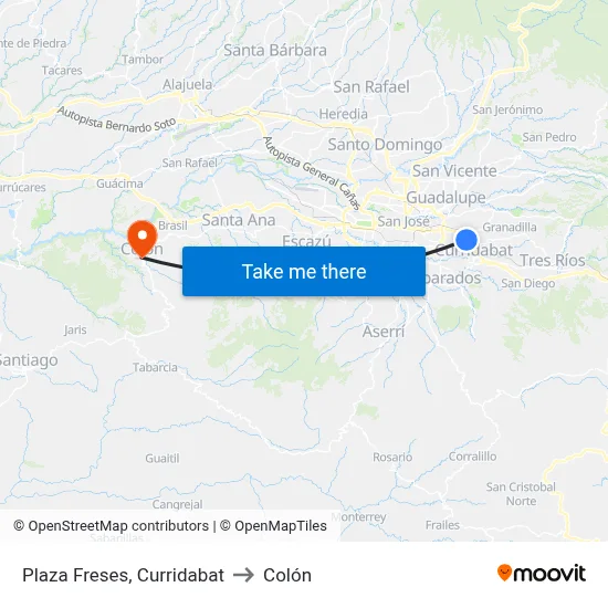 Plaza Freses, Curridabat to Colón map