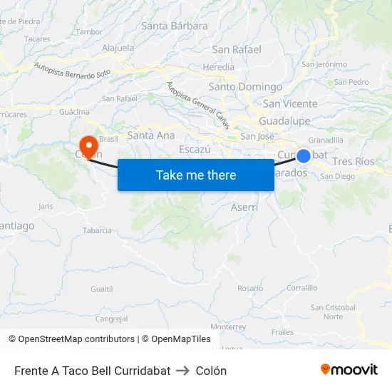 Frente A Taco Bell Curridabat to Colón map