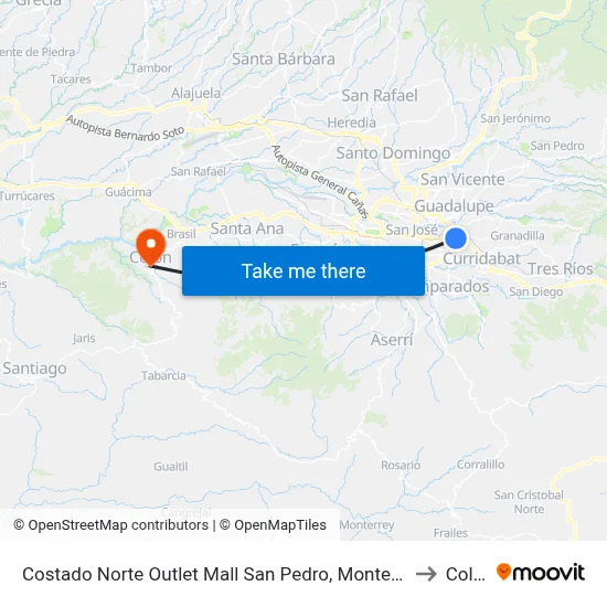Costado Norte Outlet Mall San Pedro, Montes De Oca to Colón map