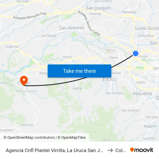 Agencia Cnfl Plantel Virrilla, La Uruca San José to Colón map