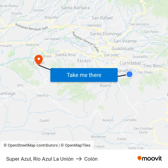 Super Azul, Río Azul La Unión to Colón map