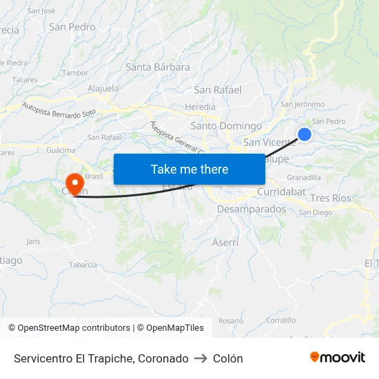 Servicentro El Trapiche, Coronado to Colón map