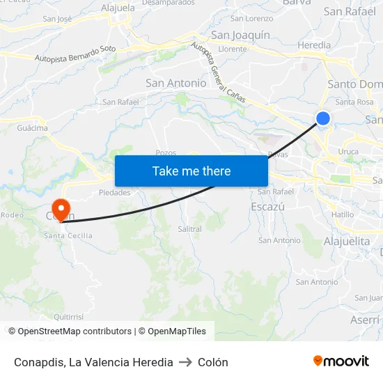 Conapdis, La Valencia Heredia to Colón map