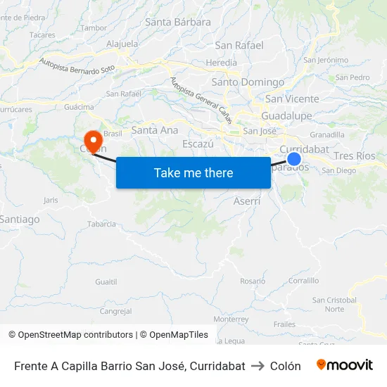 Frente A Capilla Barrio San José, Curridabat to Colón map