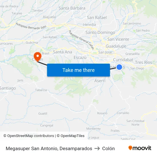 Megasuper San Antonio, Desamparados to Colón map