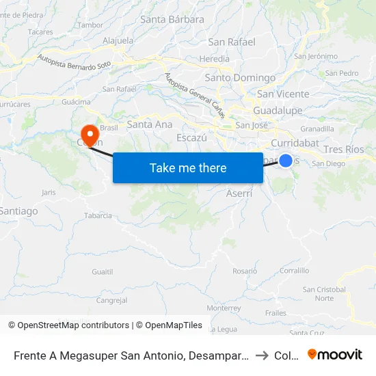 Frente A Megasuper San Antonio, Desamparados to Colón map