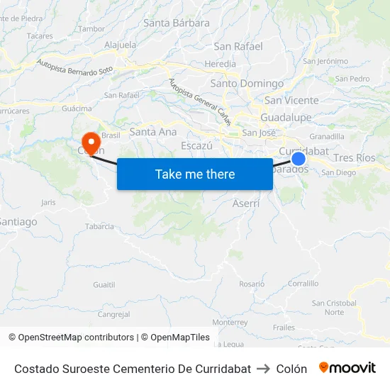 Costado Suroeste Cementerio De Curridabat to Colón map
