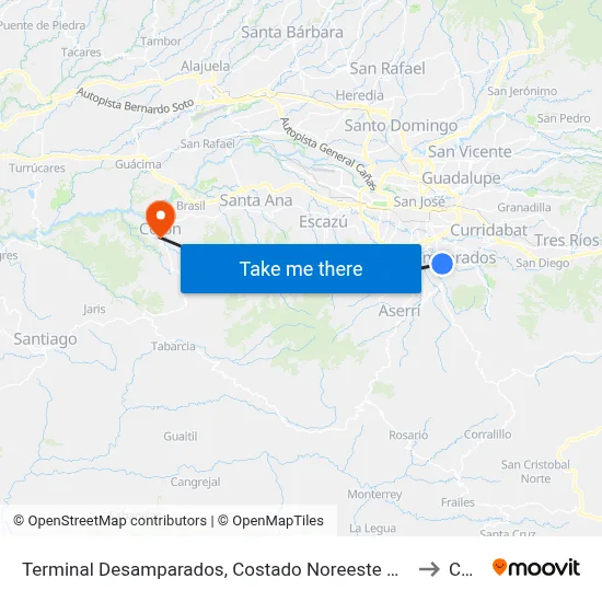 Terminal Desamparados, Costado Noreeste De La Municipalidad to Colón map