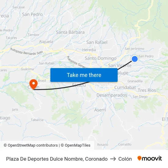 Plaza De Deportes Dulce Nombre, Coronado to Colón map