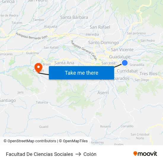 Facultad De Ciencias Sociales to Colón map