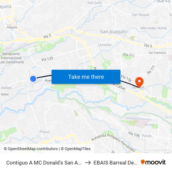 Contiguo A MC Donald's San Antonio, Belén to EBAIS Barreal De Heredia map