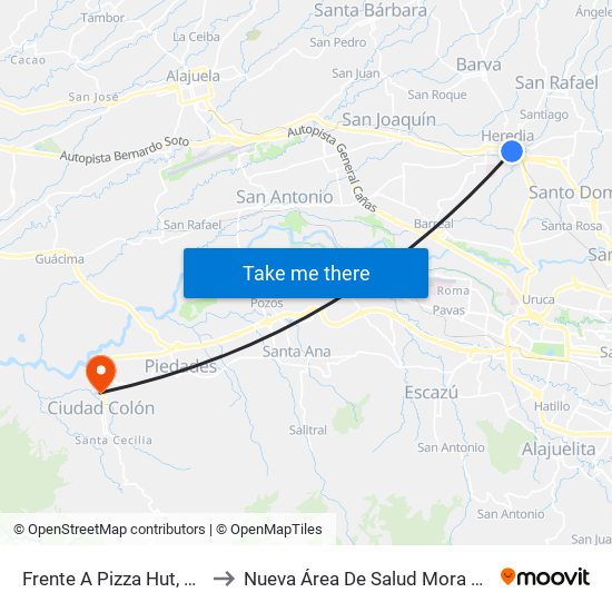Frente A Pizza Hut, Heredia to Nueva Área De Salud Mora Palmichal map