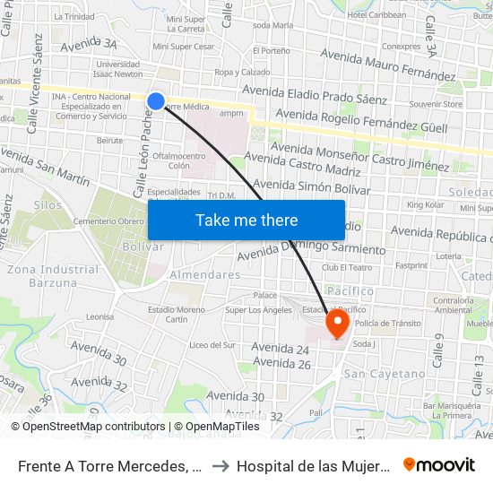 Frente A Torre Mercedes, Paseo Colón San José to Hospital de las Mujeres Dr. Adolfo CARIT map