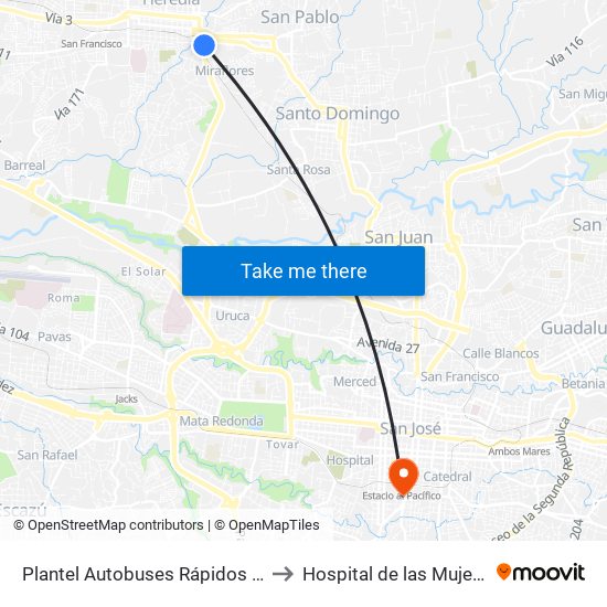 Plantel Autobuses Rápidos Heredianos, Pirro Heredia to Hospital de las Mujeres Dr. Adolfo CARIT map