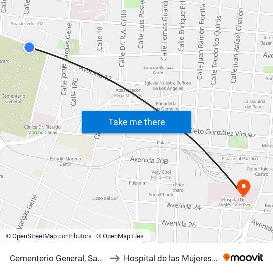 Cementerio General, San Bosco San José to Hospital de las Mujeres Dr. Adolfo CARIT map