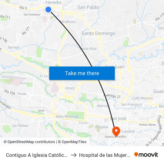 Contiguo A Iglesia Católica Los Ángeles, Heredia to Hospital de las Mujeres Dr. Adolfo CARIT map
