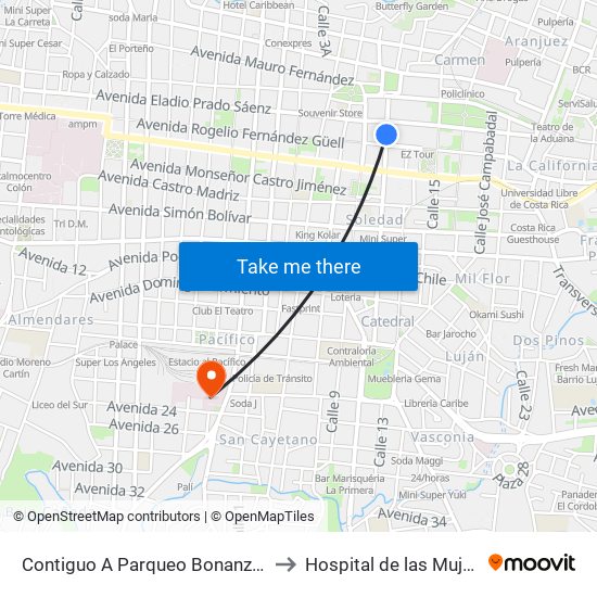 Contiguo A Parqueo Bonanza, Cuesta De Moras San José to Hospital de las Mujeres Dr. Adolfo CARIT map