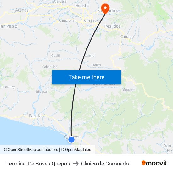 Terminal De Buses Quepos to Clínica de Coronado map