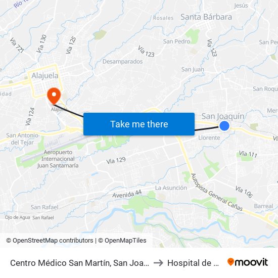 Centro Médico San Martín, San Joaquín De Flores to Hospital de Alajuela map