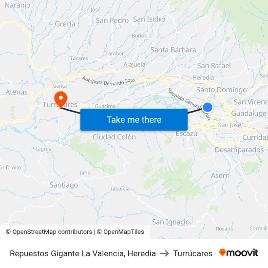 Repuestos Gigante La Valencia, Heredia to Turrúcares map