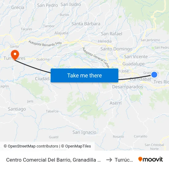 Centro Comercial Del Barrio, Granadilla Curridabat to Turrúcares map