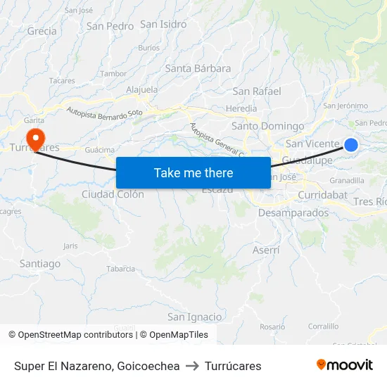 Super El Nazareno, Goicoechea to Turrúcares map