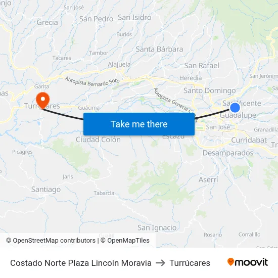 Costado Norte Plaza Lincoln Moravia to Turrúcares map