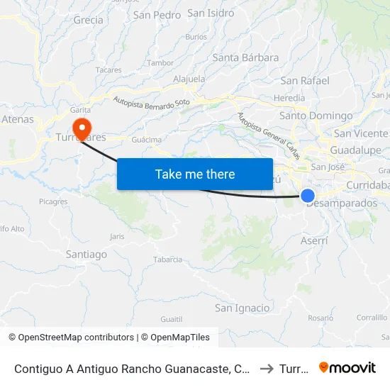 Contiguo A Antiguo Rancho Guanacaste, Colonia 15 De Setiembre San José to Turrúcares map