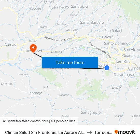 Clínica Salud Sin Fronteras, La Aurora Alajuelita to Turrúcares map