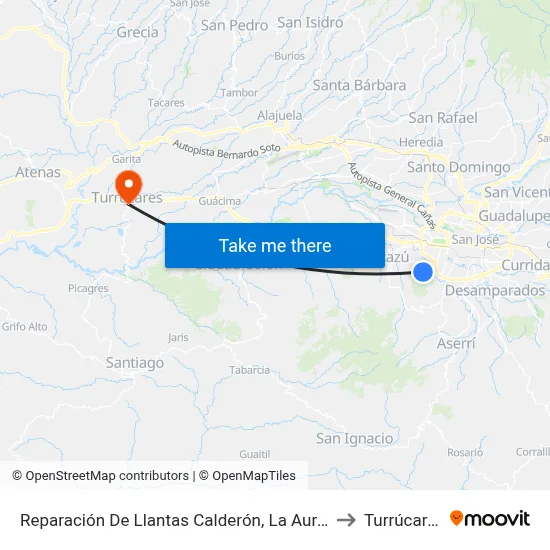 Reparación De Llantas Calderón, La Aurora to Turrúcares map