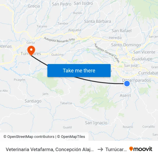 Veterinaria Vetafarma, Concepción Alajuelita to Turrúcares map