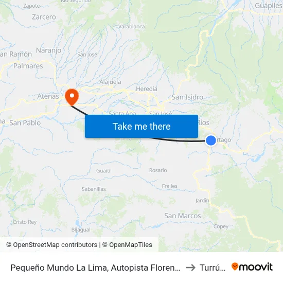 Pequeño Mundo La Lima, Autopista Florencio Del Castillo Cartago to Turrúcares map