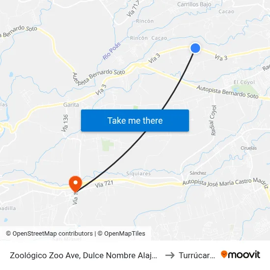 Zoológico Zoo Ave, Dulce Nombre Alajuela to Turrúcares map