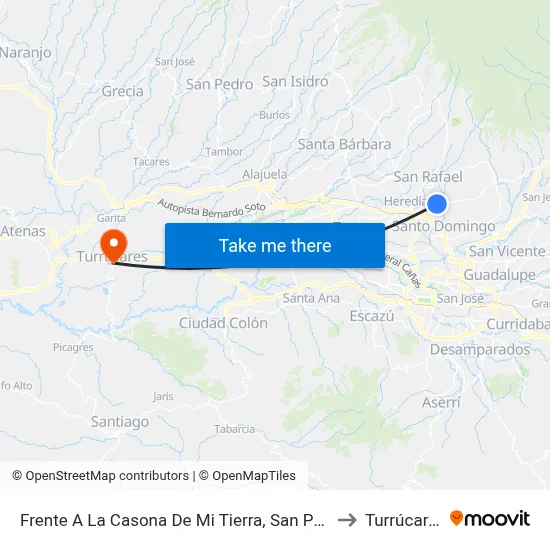 Frente A La Casona De Mi Tierra, San Pablo to Turrúcares map