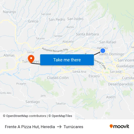 Frente A Pizza Hut, Heredia to Turrúcares map